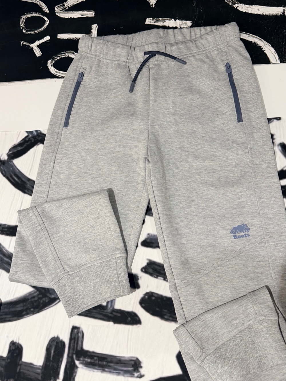 Roots Kids Light Gray Jogger Pants with Navy Accents